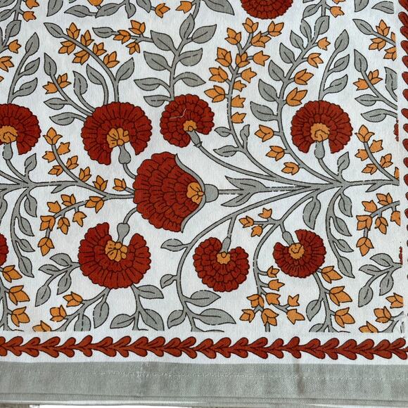 TIRAMISU Floral Block Printed Cotton 13x19 Placemats Set of 4 Orange | Sage NEW - Picture 2 of 5